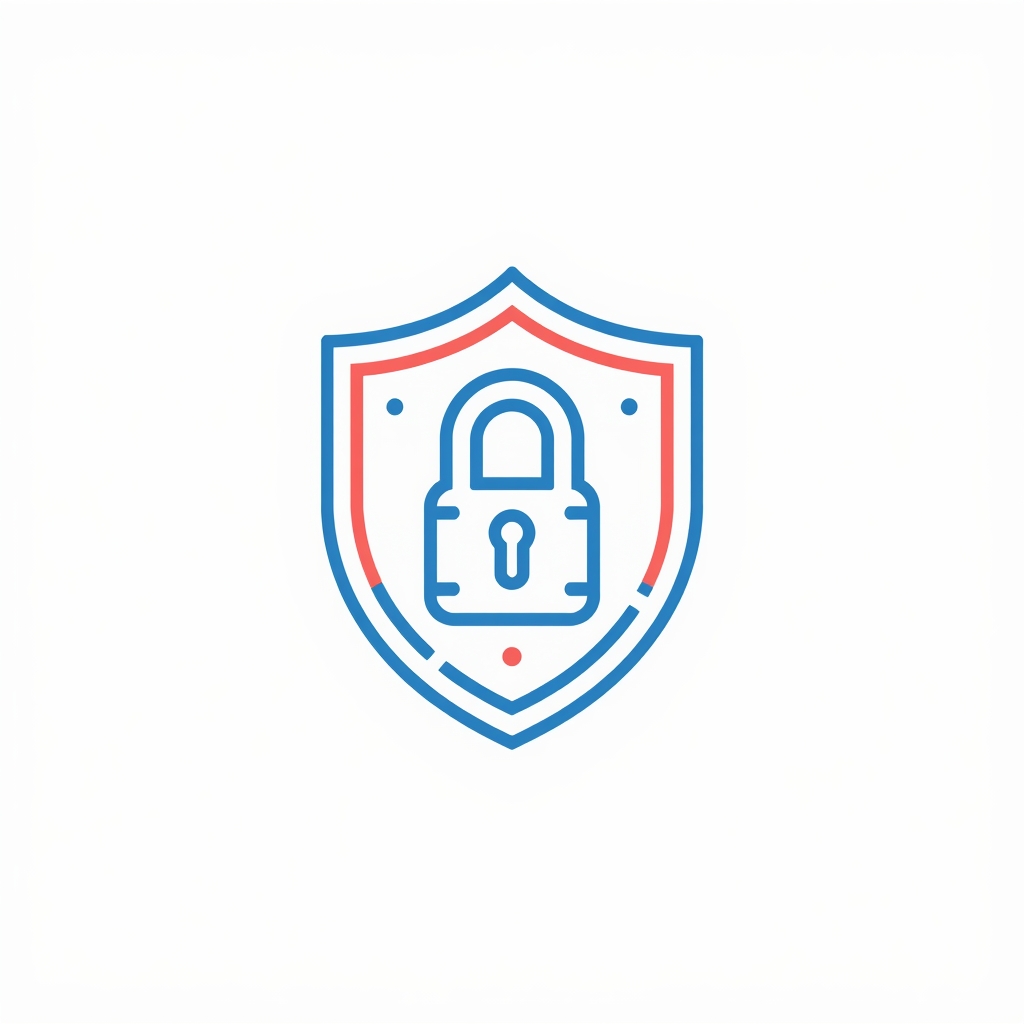 Portrait with holographic shield and lock icon.